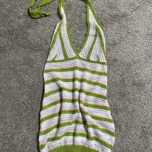 Striped Green and White Knit Swimsuit Cover-Up